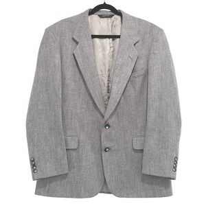 VTG! John Alexander Herringbone Tweed Blazer Sport Coat Two Button‎ Gray 48 USA